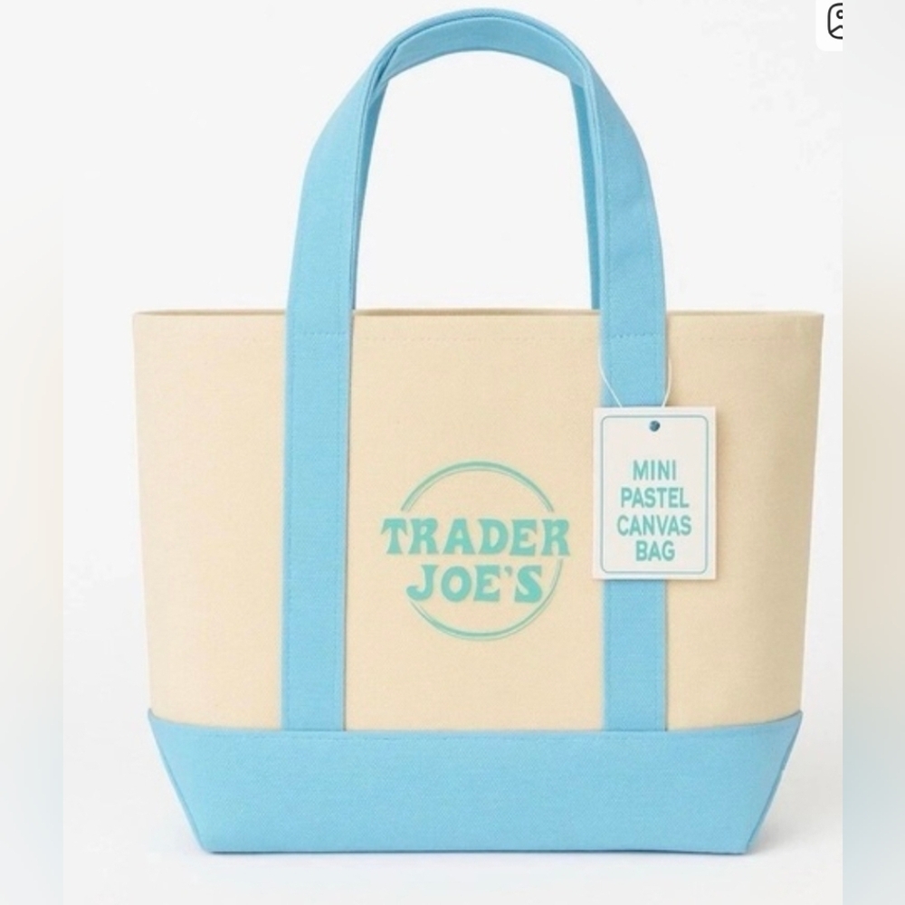 NWT- Mini Pastel Canvas Tote Bag - Cream & Light Blue